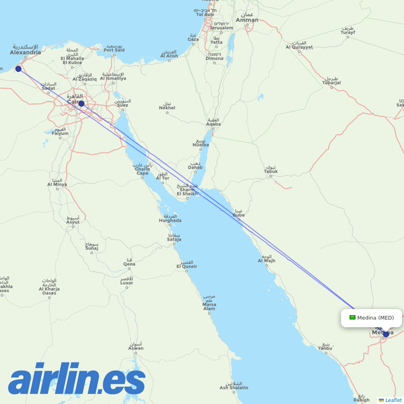 EgyptAir from Madinah destination map