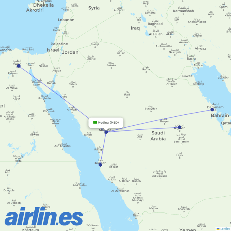 Flynas from Madinah destination map