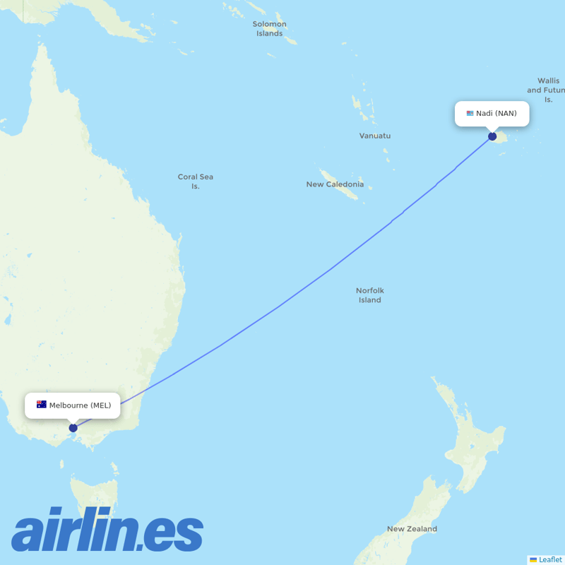Fiji Airways from Melbourne International destination map