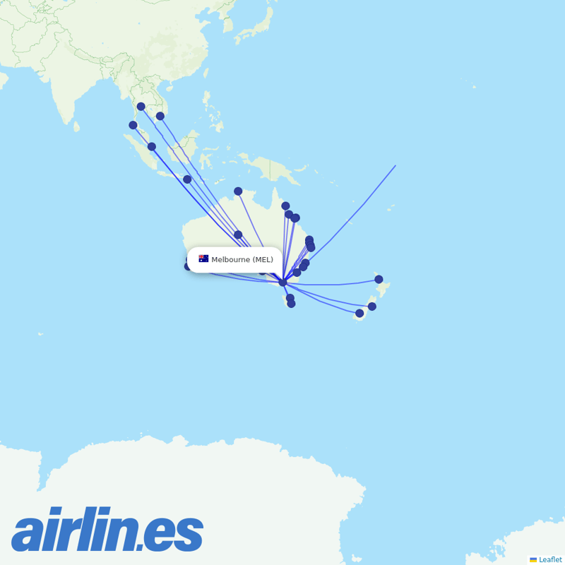 Jetstar from Melbourne International destination map