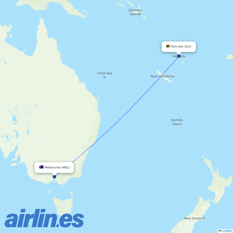 Air Vanuatu from Melbourne International destination map