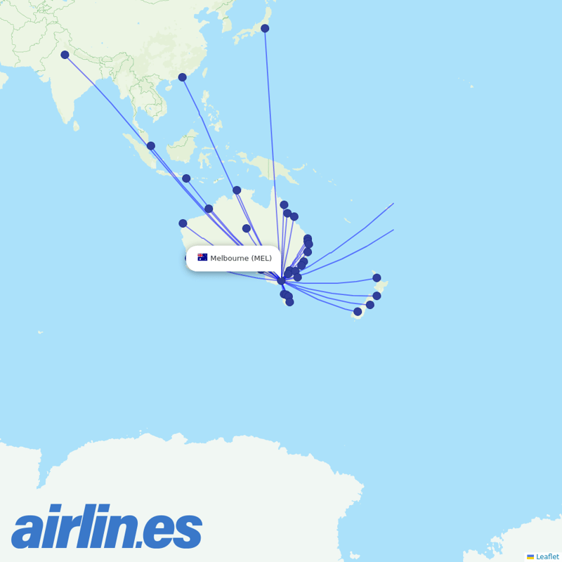 Qantas from Melbourne International destination map