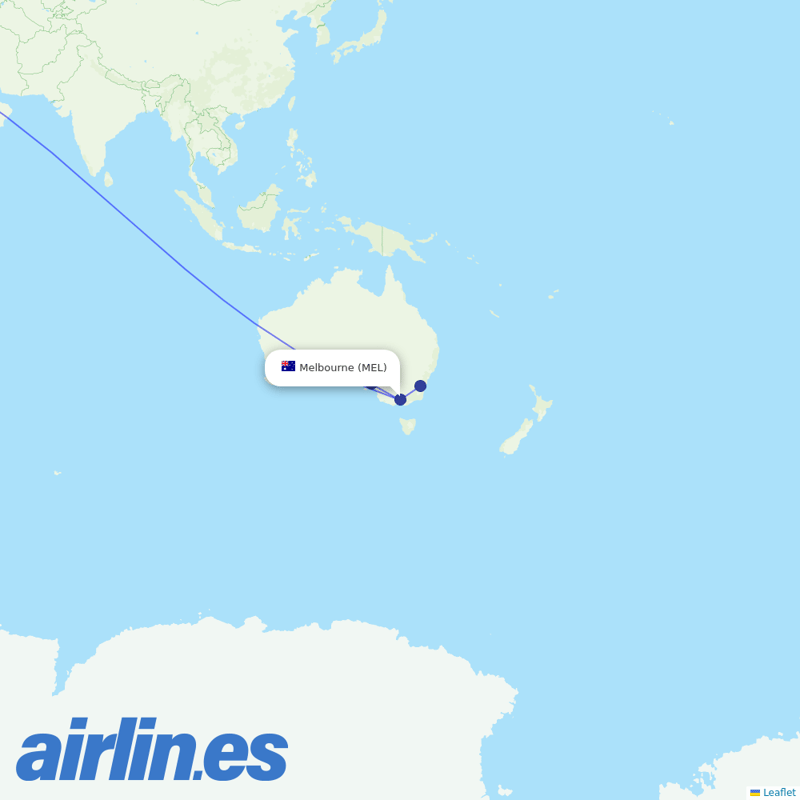 Qatar Airways from Melbourne International destination map