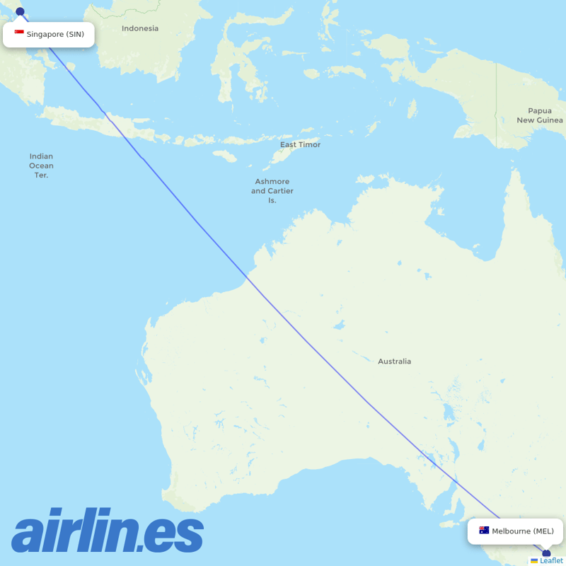 Singapore Airlines from Melbourne International destination map