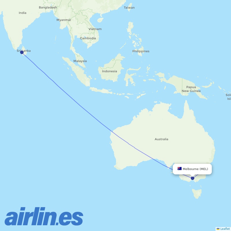 SriLankan Airlines from Melbourne International destination map