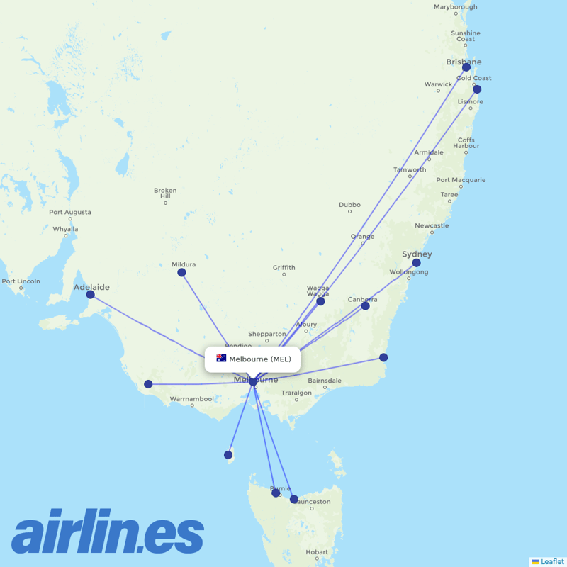 Rex Regional Express from Melbourne International destination map