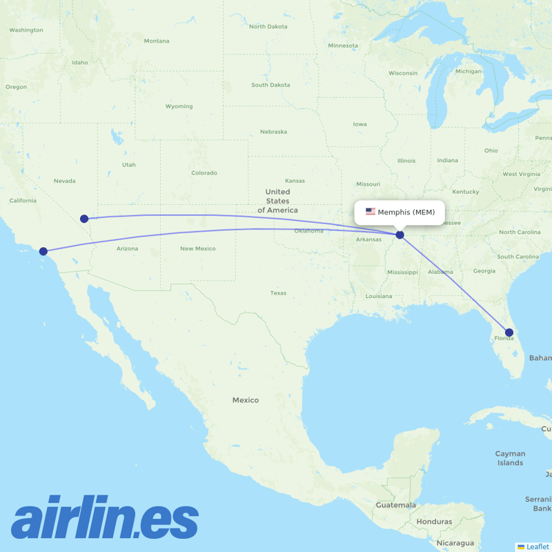 Spirit Airlines from Memphis International destination map