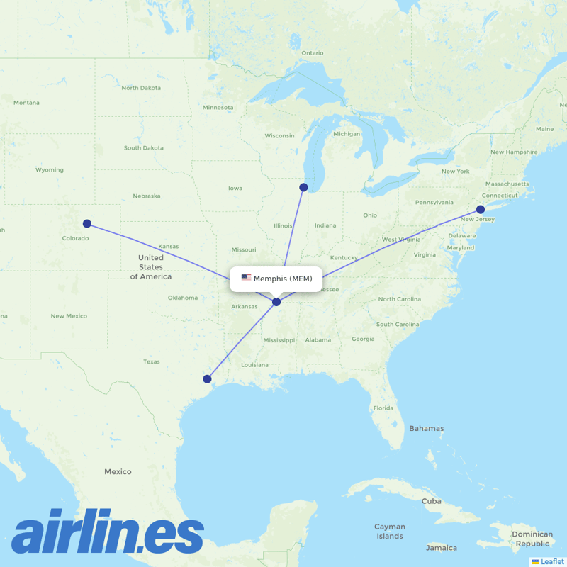 United Airlines from Memphis International destination map
