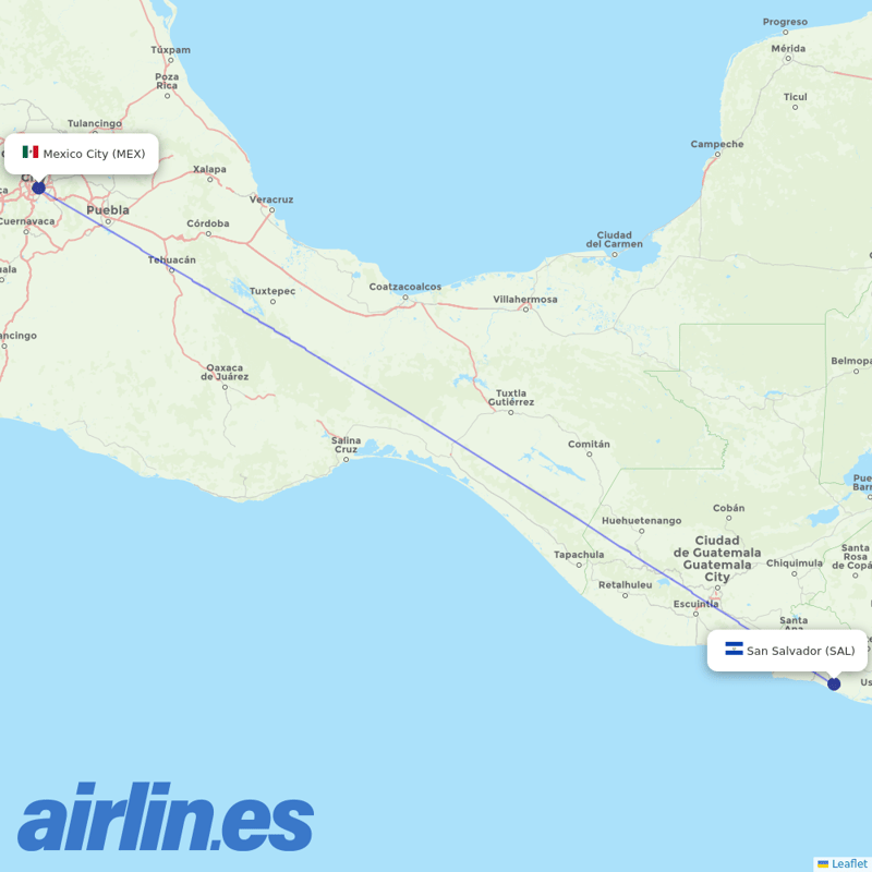 Aerolineas MAS from Mexico City International Airport destination map