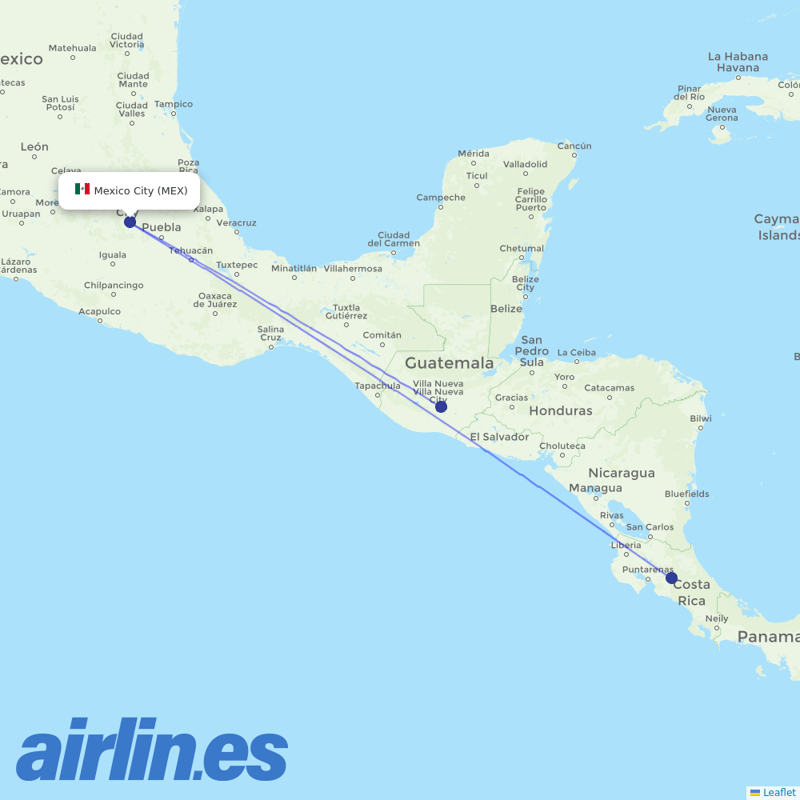 Volaris Costa Rica from Mexico City International Airport destination map
