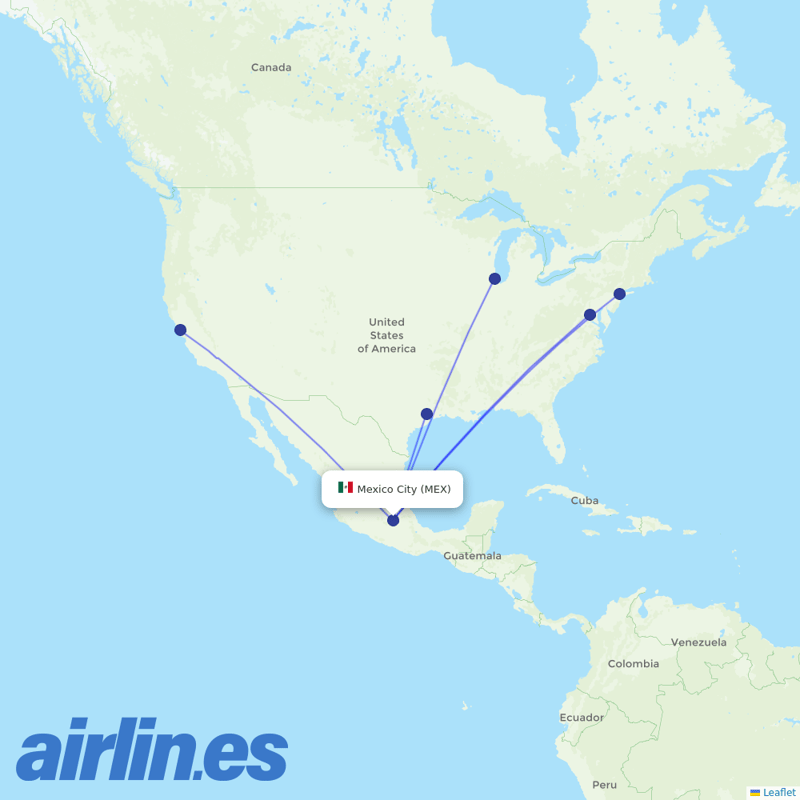 United Airlines from Mexico City International Airport destination map