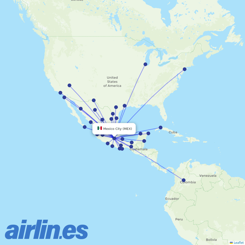 VivaAerobus from Mexico City International Airport destination map