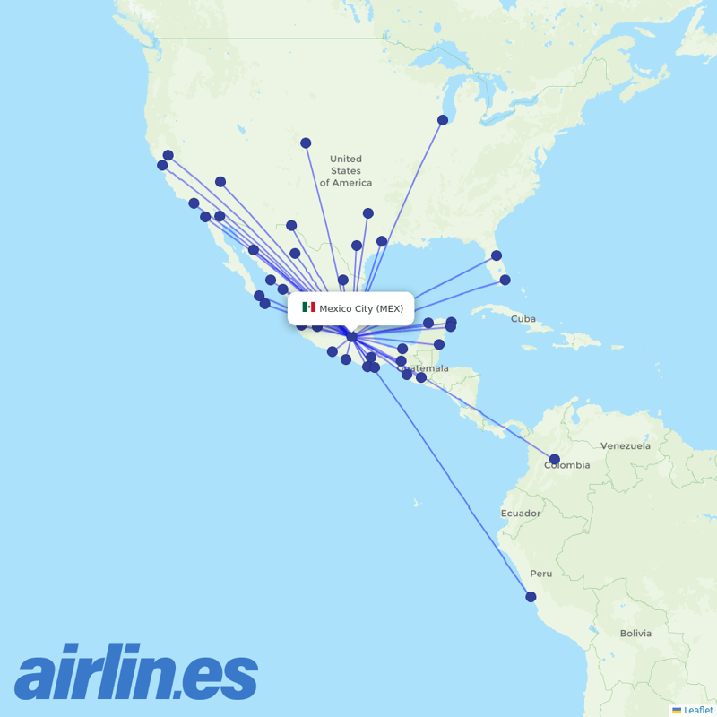 Volaris from Mexico City International Airport destination map