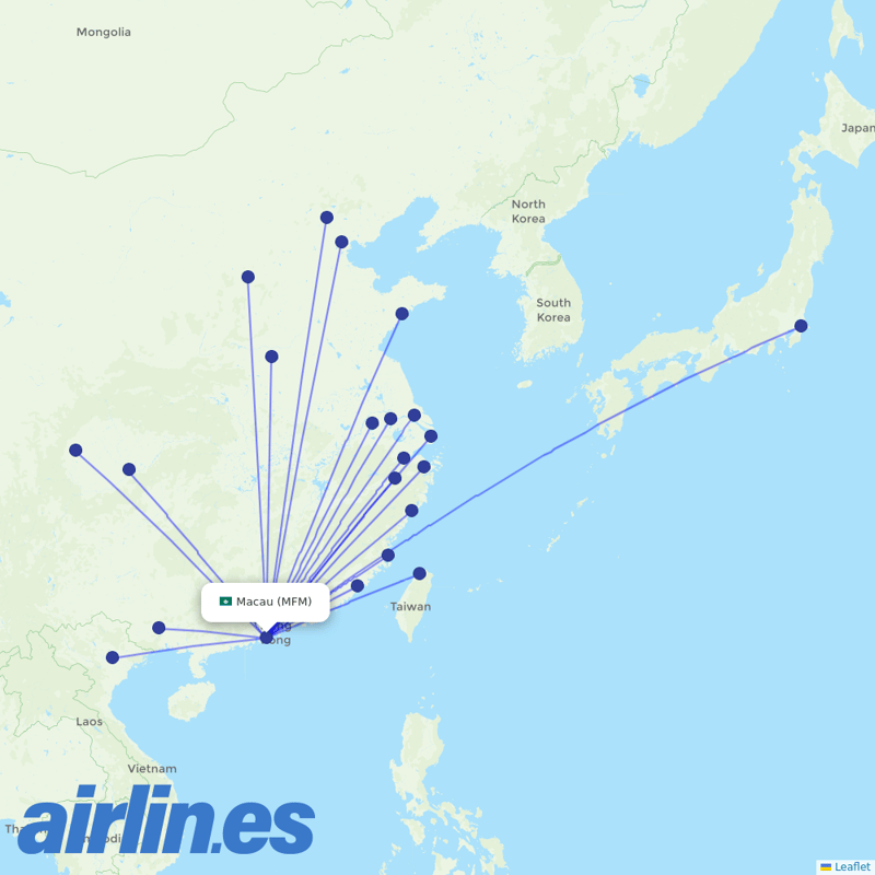 Air Macau from Macau International destination map