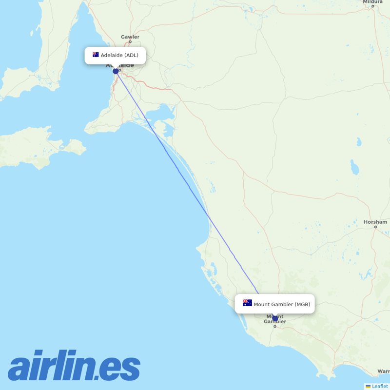 Qantas from Mount Gambier destination map