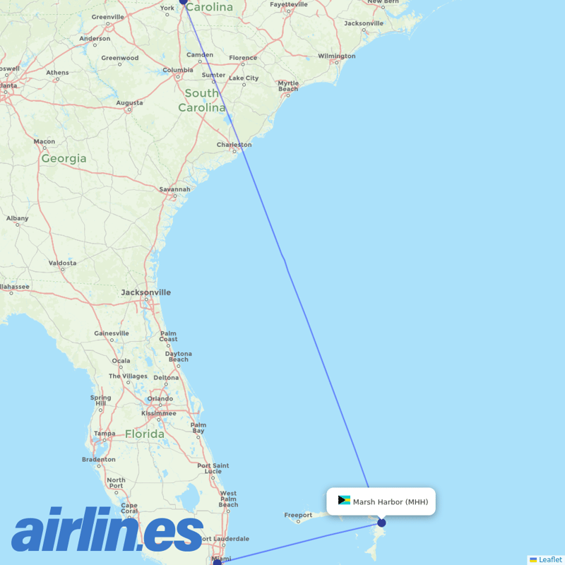 American Airlines from Marsh Harbour destination map