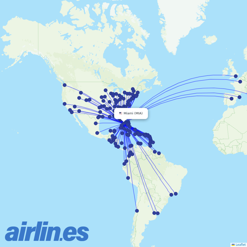 American Airlines from Miami International destination map