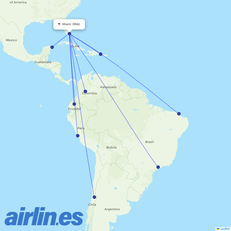 LATAM Airlines from Miami International destination map