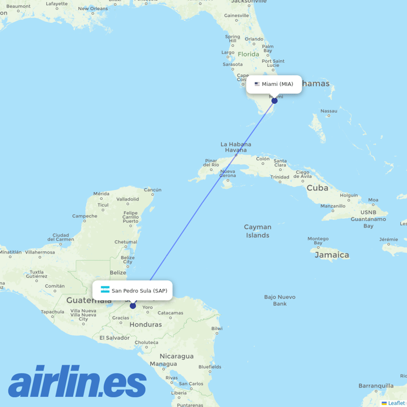 Aerolineas MAS from Miami International destination map