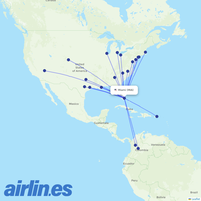 Spirit Airlines from Miami International destination map