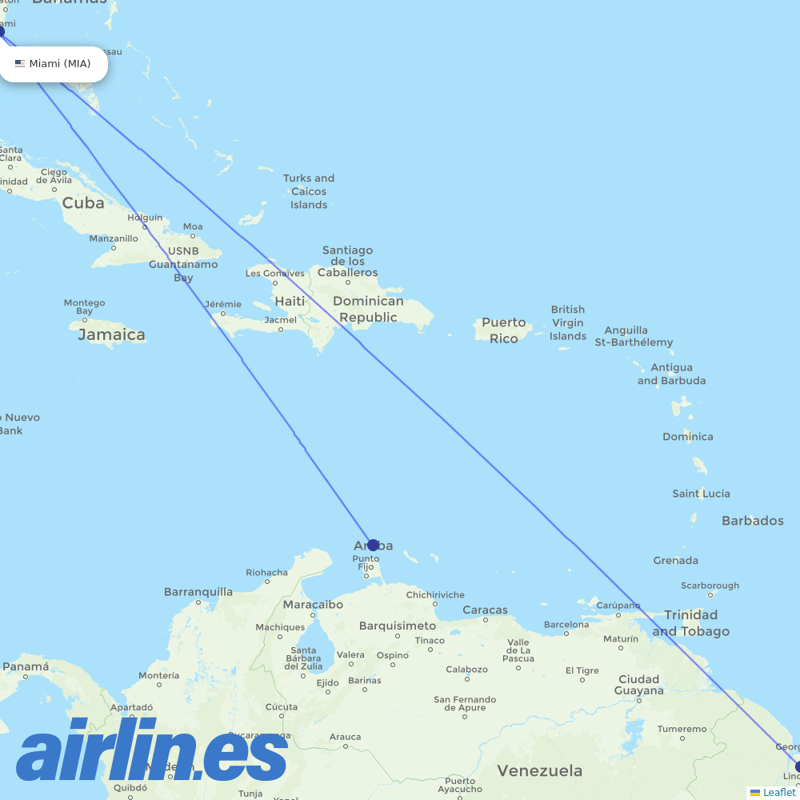 Surinam Airways from Miami International destination map