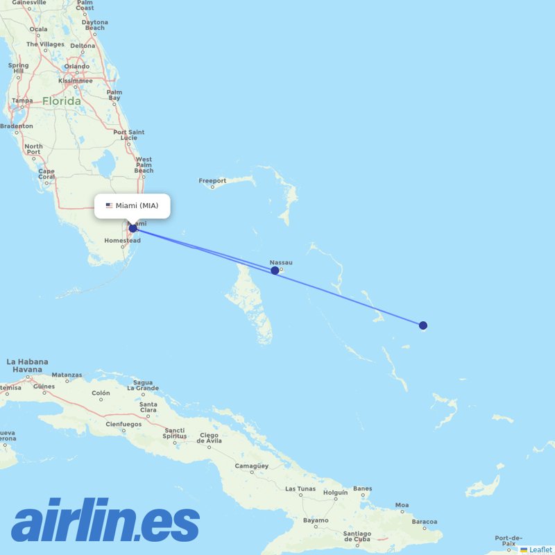 Bahamasair from Miami International destination map