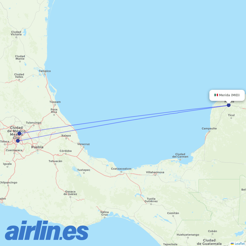 Aeromexico from Licenciado Manuel Crecencio Rejon International destination map