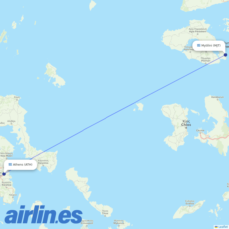 Aegean Airlines from Mitilini destination map