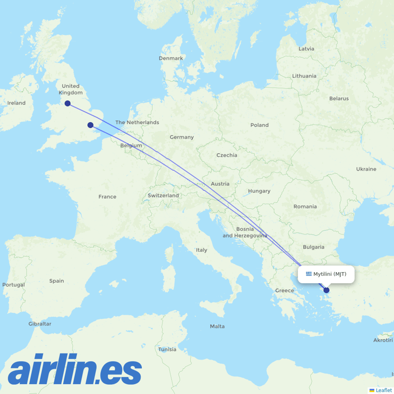 Jet2 from Mitilini destination map