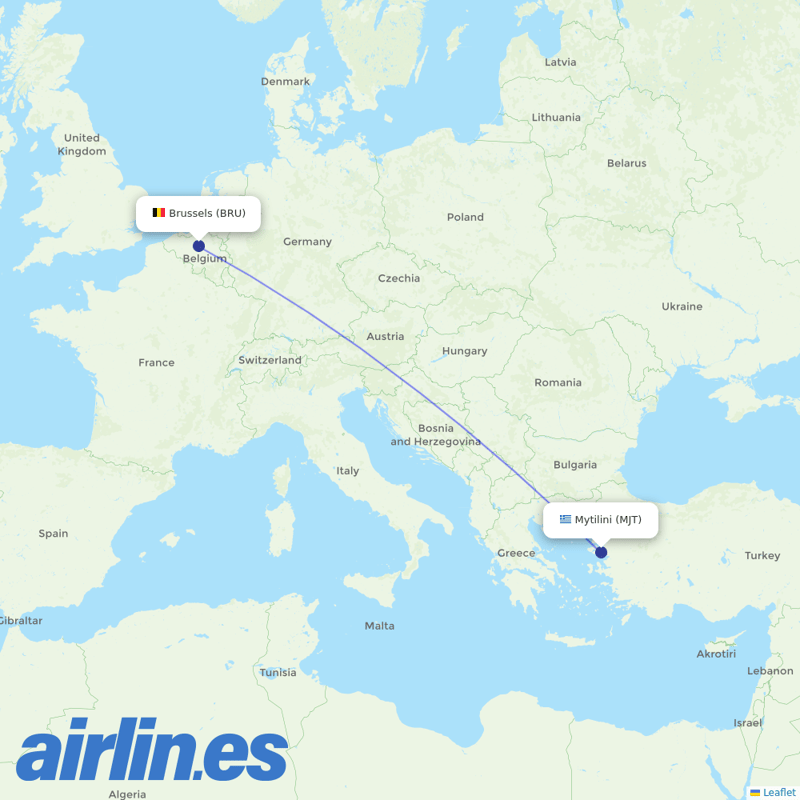TUI Airlines Belgium from Mitilini destination map