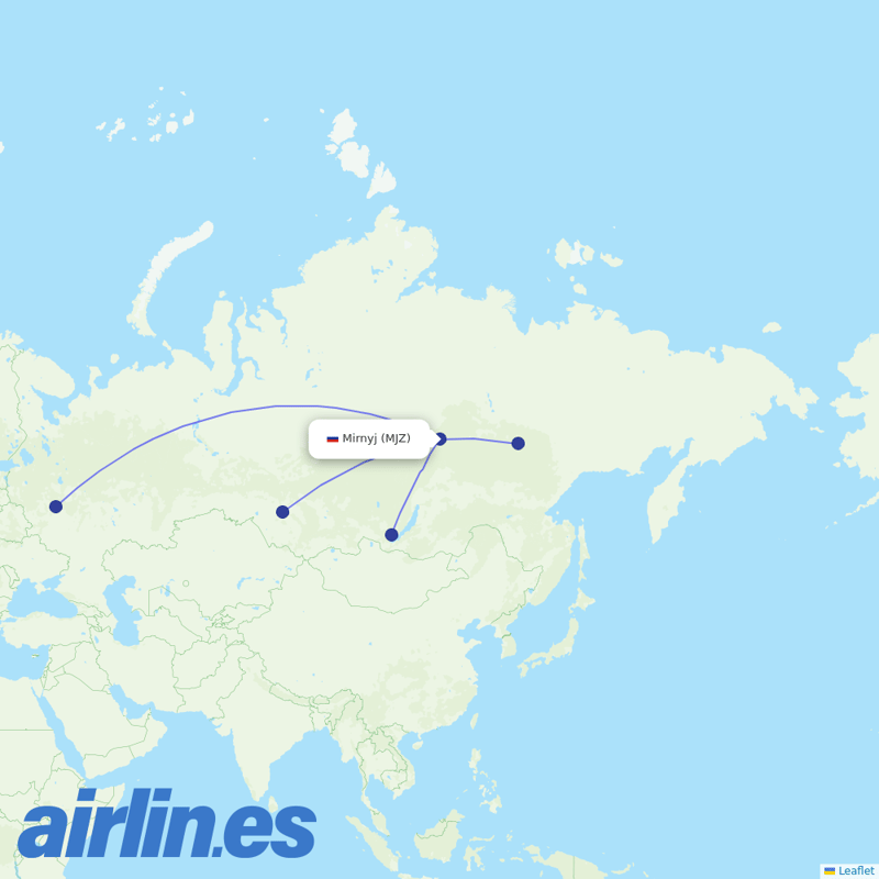 Alrosa Air from Mirnyj destination map