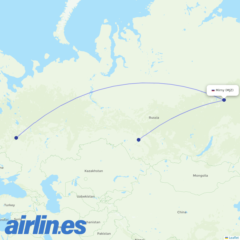 S7 Airlines from Mirnyj destination map
