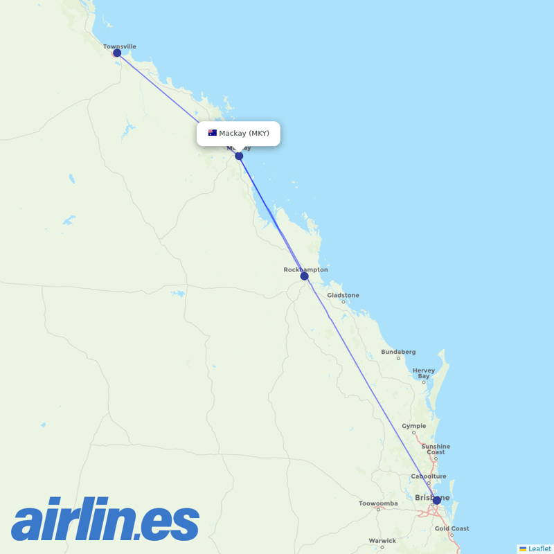 Qantas from Mackay destination map