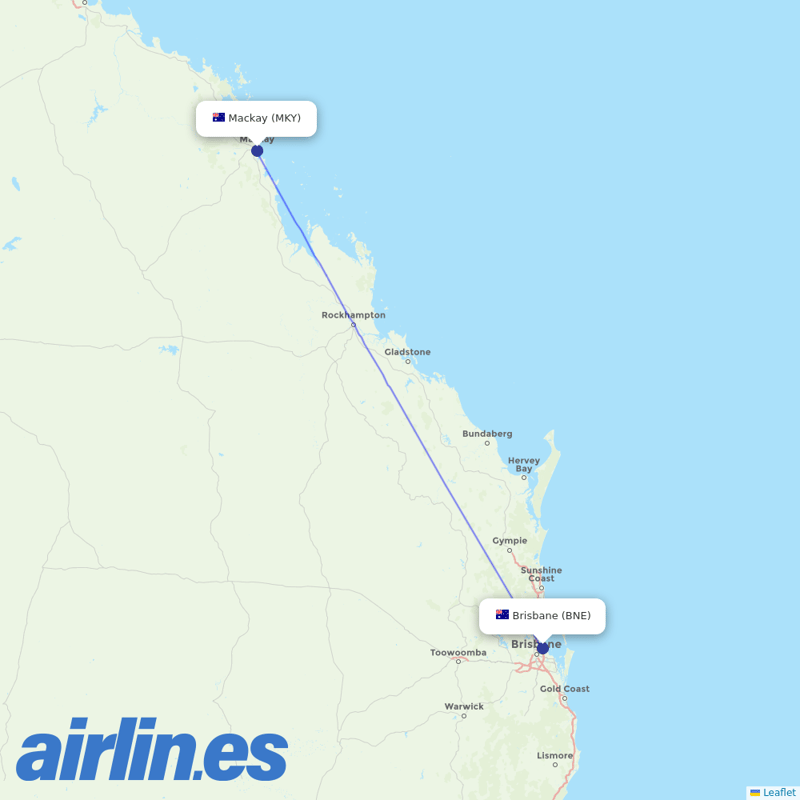 Virgin Australia from Mackay destination map