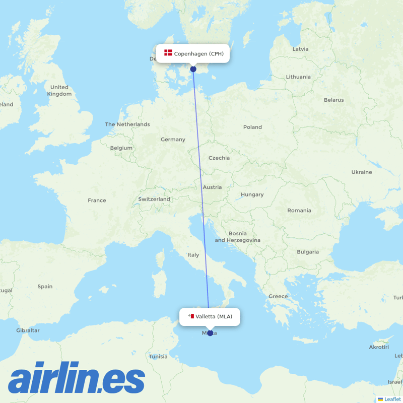 Norwegian Air Intl from Malta International Airport destination map