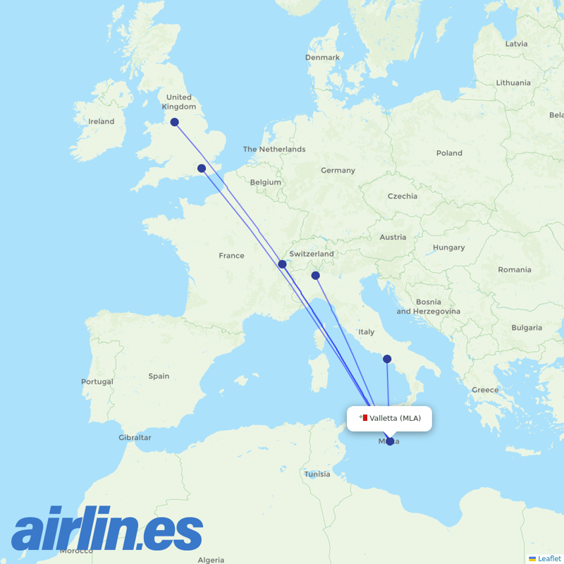 easyJet from Malta International Airport destination map