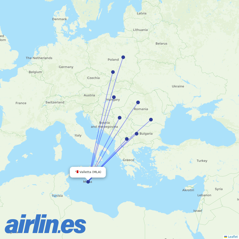 Wizz Air from Malta International Airport destination map