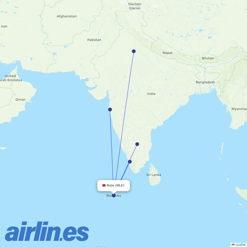 IndiGo from Male International Airport destination map