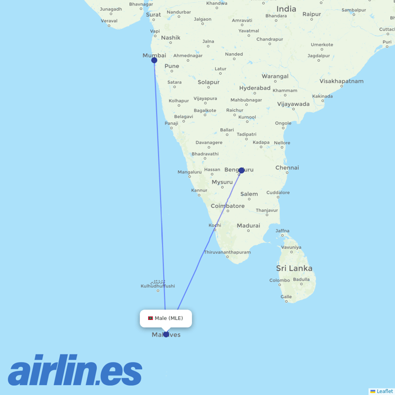 Air India from Male International Airport destination map