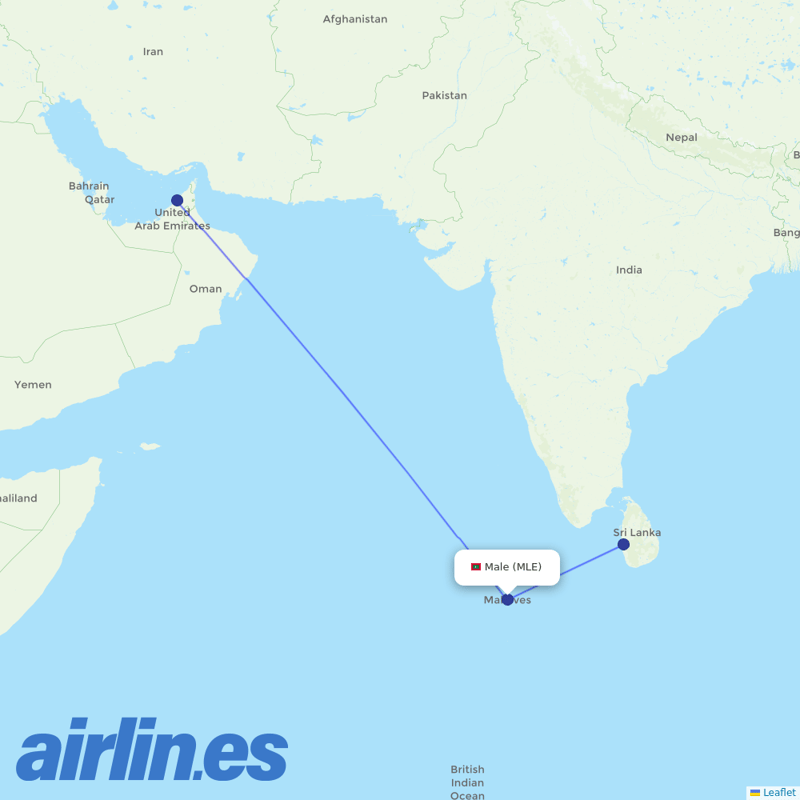 flydubai from Male International Airport destination map
