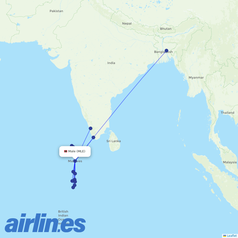 Maldivian from Male International Airport destination map