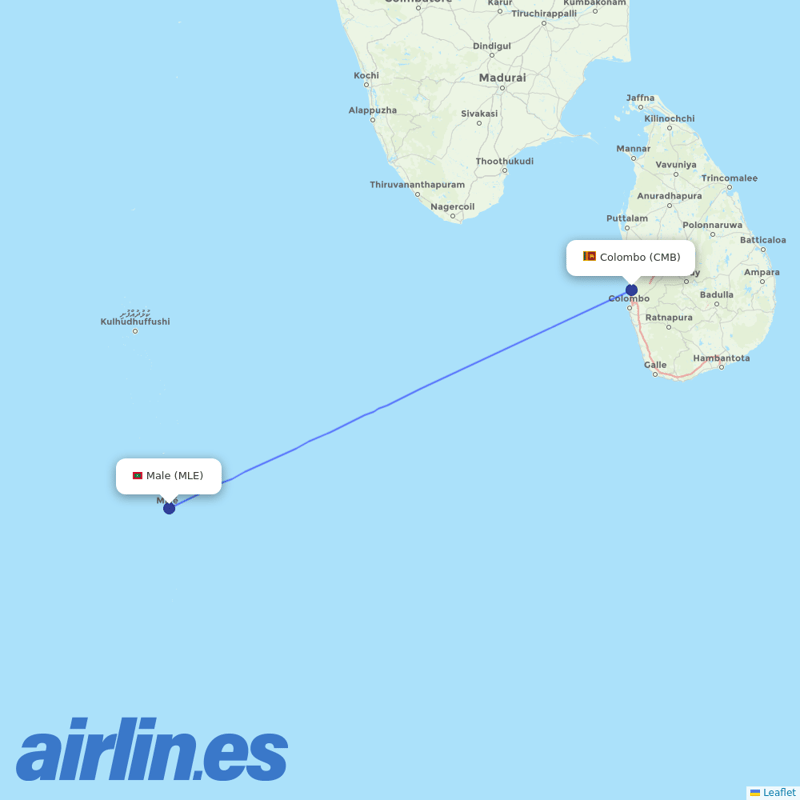SriLankan Airlines from Male International Airport destination map
