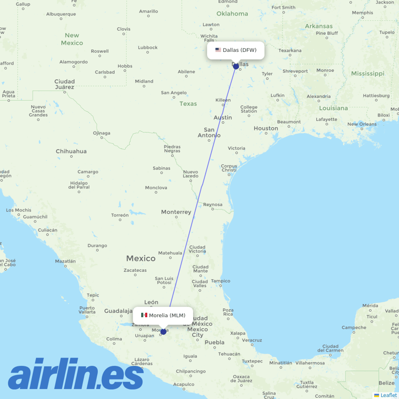 American Airlines from General Francisco J Mujica destination map