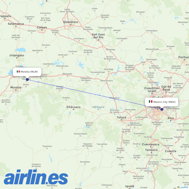 Aeromexico from General Francisco J Mujica destination map