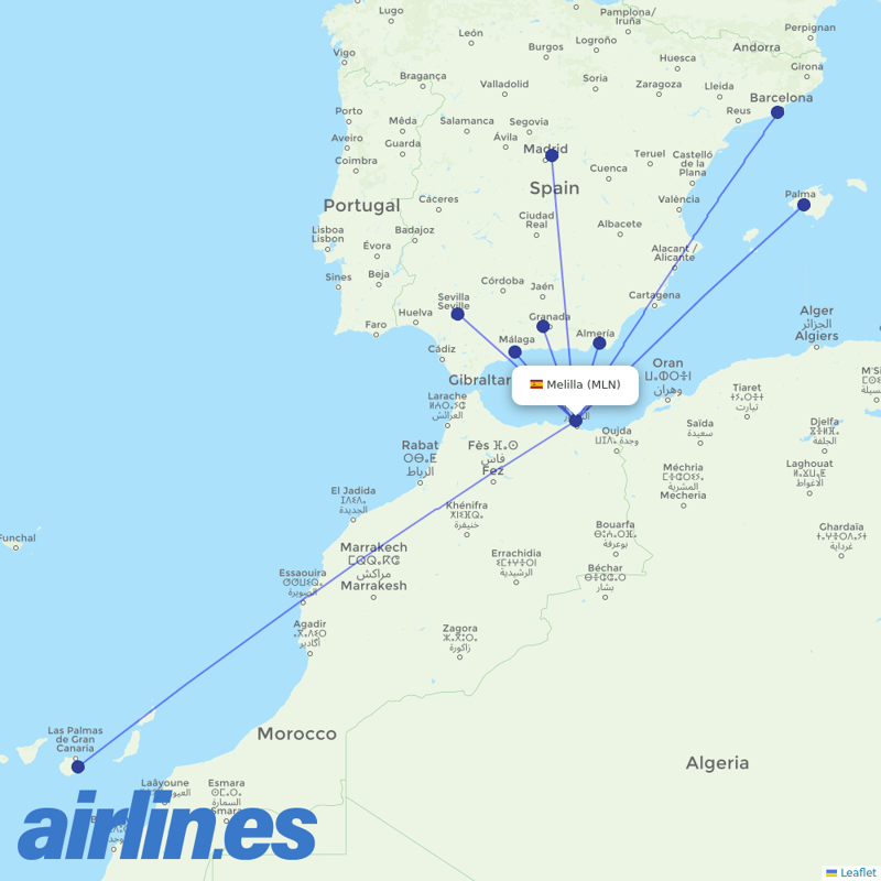 Iberia from Melilla destination map