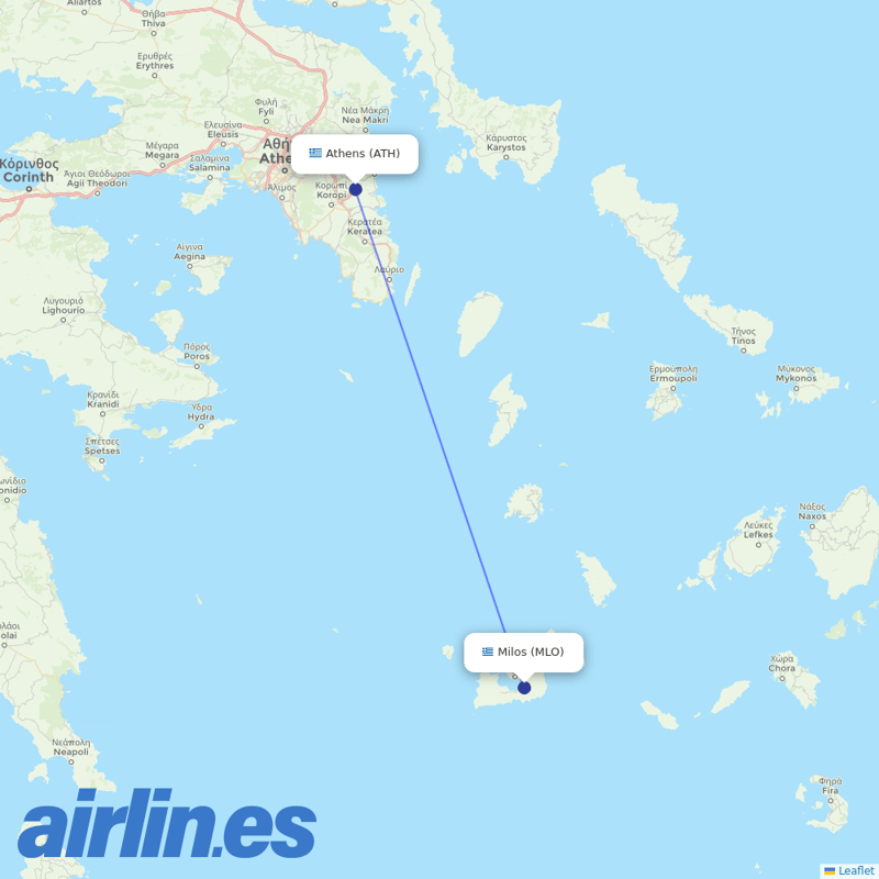 Olympic Air from Milos destination map