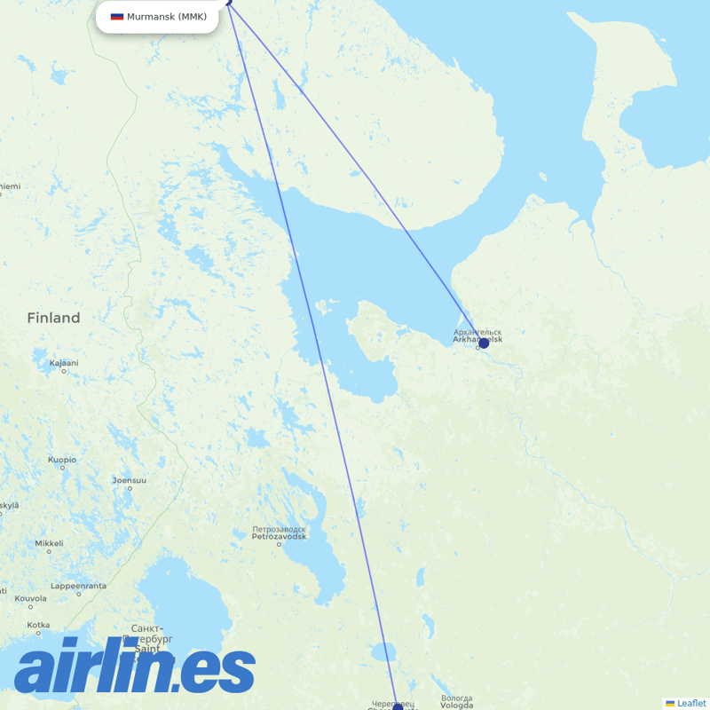 Severstal Aircompany from Murmansk destination map