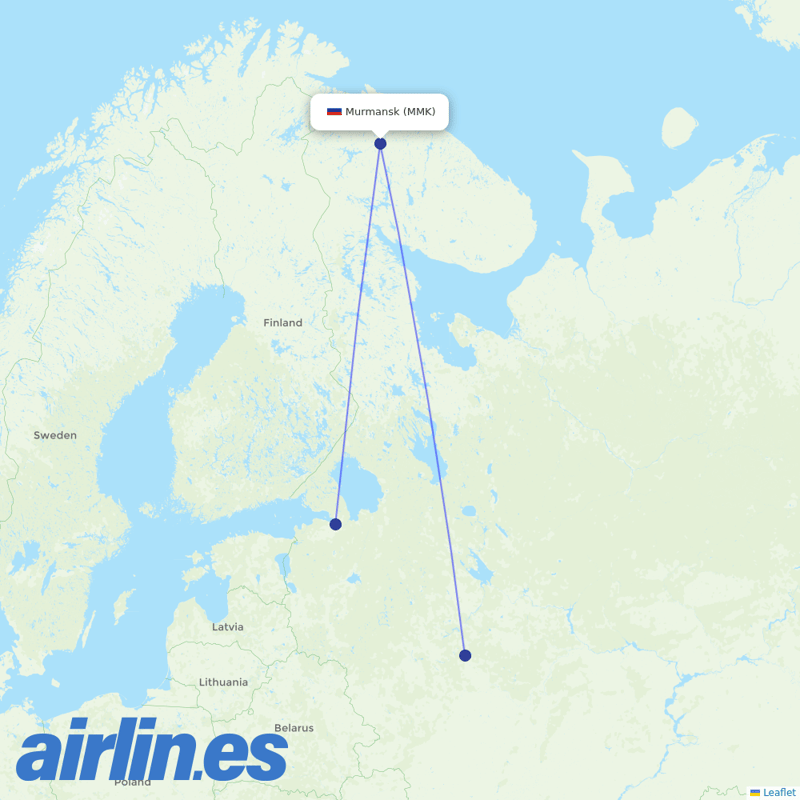 Aeroflot from Murmansk destination map
