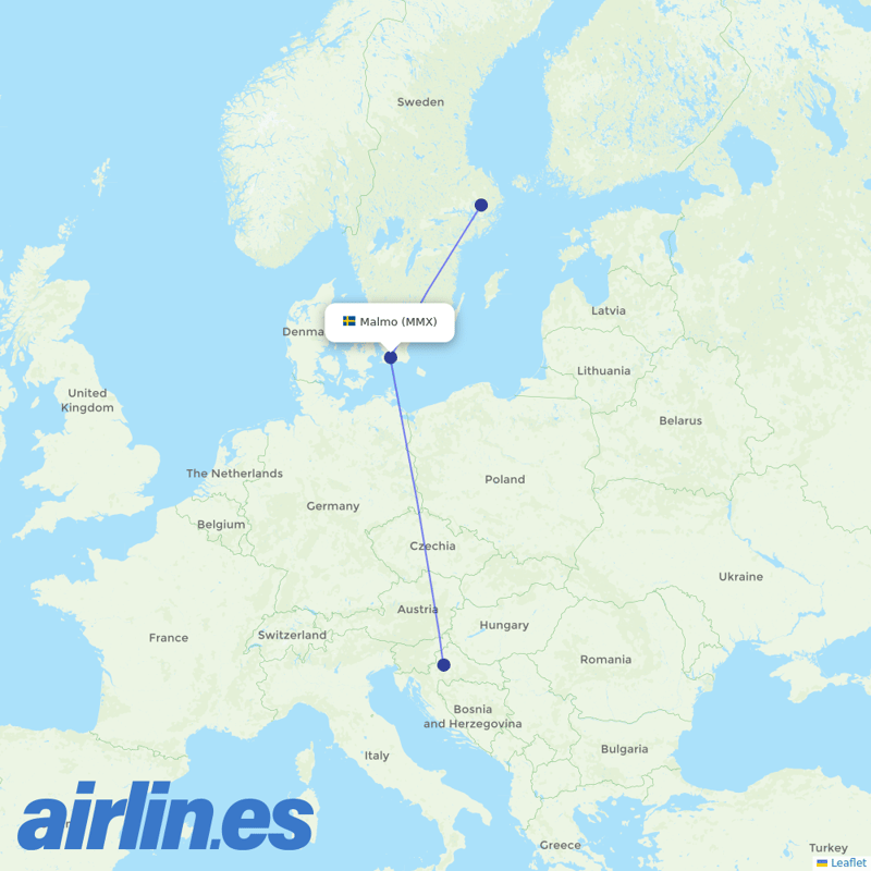 Ryanair from Sturup destination map