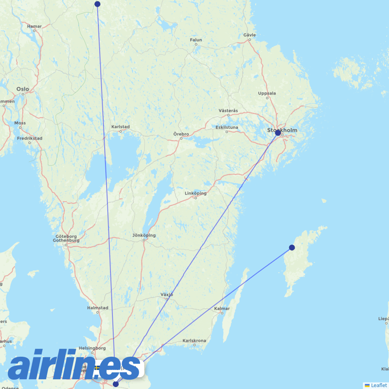 Braathens Regional Airlines from Sturup destination map